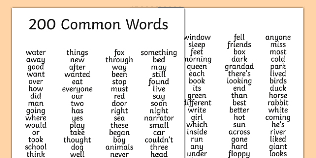 200 Common Spelling Words List Word Search Word List