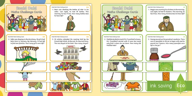 Roald Dahl Card Games Maths or Letters Spelling Age 6 Key stage 1 and 2 