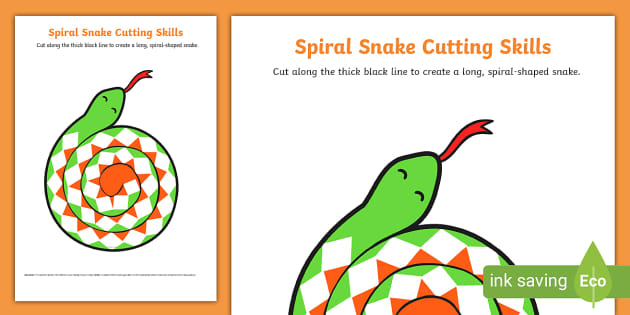 Snake (Spirals): Scissor Skills  Printable Cut and Pastes, Skills Sheets