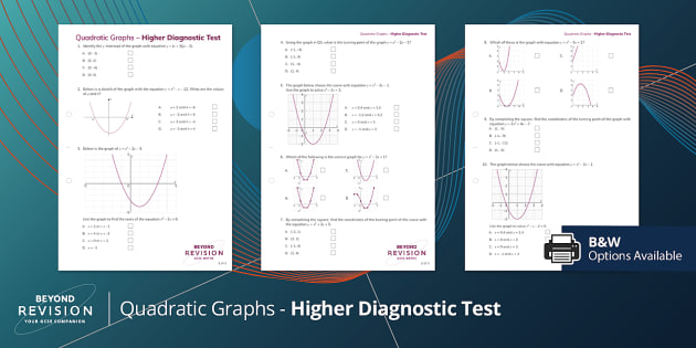 👉 Quadratic Graphs GCSE Questions, Diagnostic Test