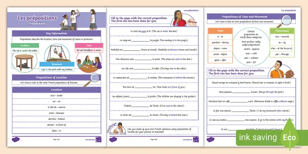 Place Prepositions Worksheet  French Grammar Exercises PDF