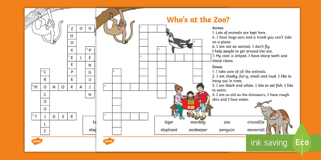 Who #39 s at the Zoo? Crossword for Kids (teacher made) Twinkl