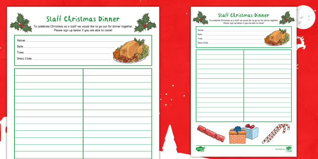 Staff Christmas Dinner Planner | Staff Wellbeing | Twinkl