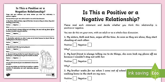 Is This A Positive Or Negative Relationship Worksheet