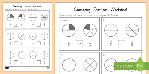 Comparing Fractions With Different Denominators Worksheet for 3rd