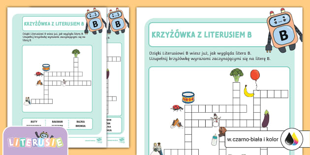 Krzyżówka Z Literusiem B | Piszemy Wyrazy Na Literę B