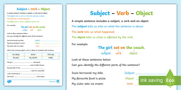 Sentence Structure Subject Verb Object