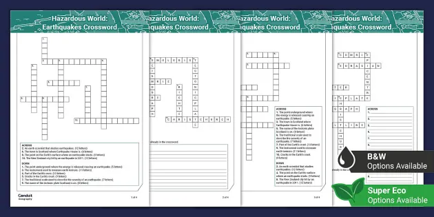 Hazardous World: Earthquakes Crossword Puzzle (Teacher-Made)