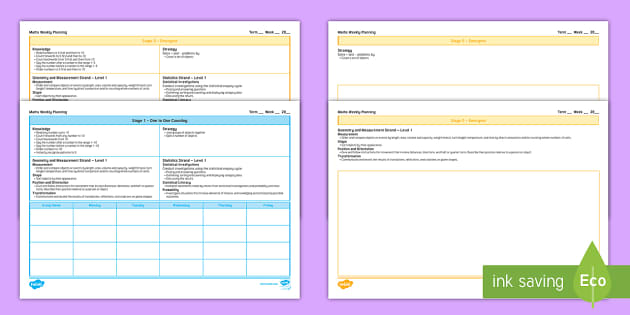 Stage 0 and Stage 1 Weekly Maths Planning Template
