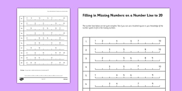 Missing Numbers On A Number Line To 20 Worksheets