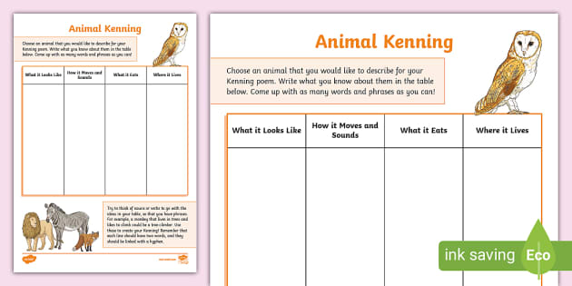 Animal Kenning Poem Template (teacher made) - Twinkl