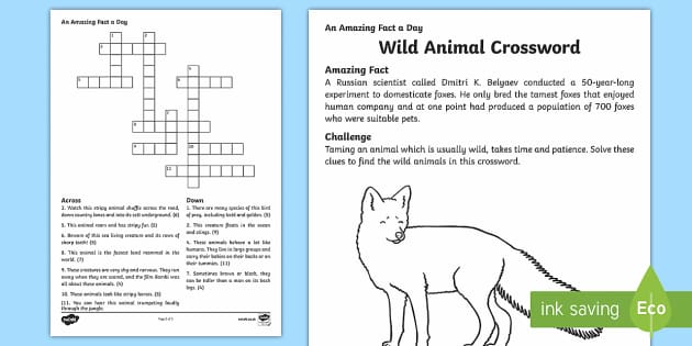 Animals Crossword Quiz | Primary Wildlife & Nature Resource
