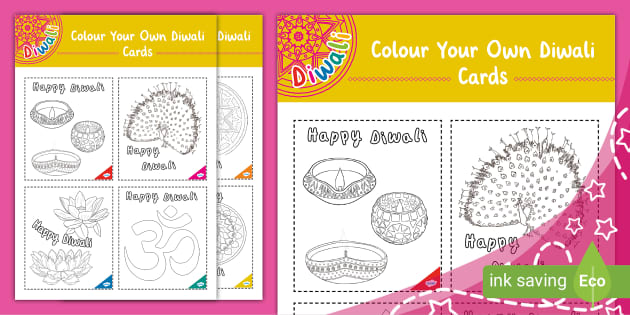 Colour Your Own Hindu Diwali Cards (teacher made) - Twinkl