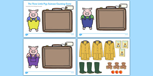 Download The 3 Little Pigs Suitcase Counting Sheets Teacher Made