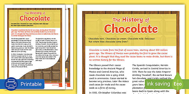 the history of chocolate worksheet