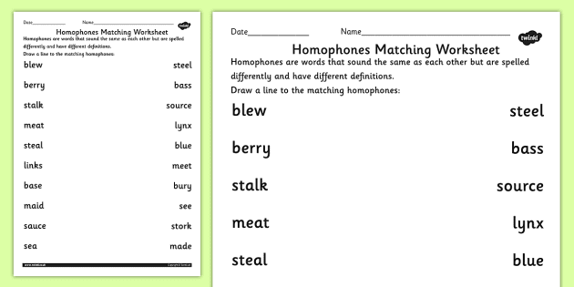 matching homophones worksheet teacher made