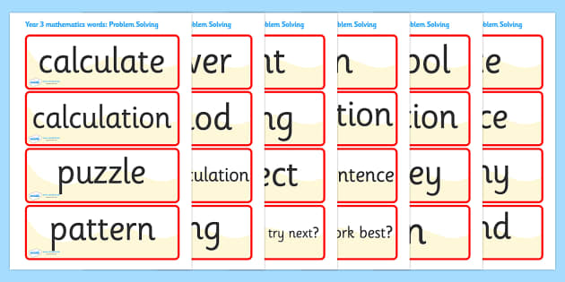 Problem Solving Vocabulary Cards Year 3 