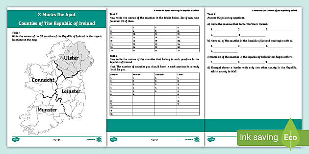 X Marks the Spot Counties of the Republic of Ireland Worksheet