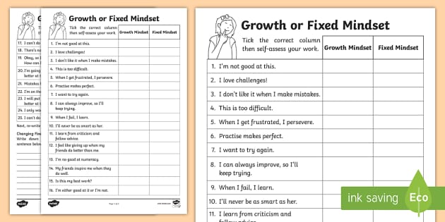 KS1 Growth And Fixed Mindset Comments Worksheet / Worksheet