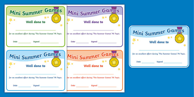 Mini Summer Games Achievement Certificates - PE Certificate mini-summer-games-achievement-certificates-pe-certificate