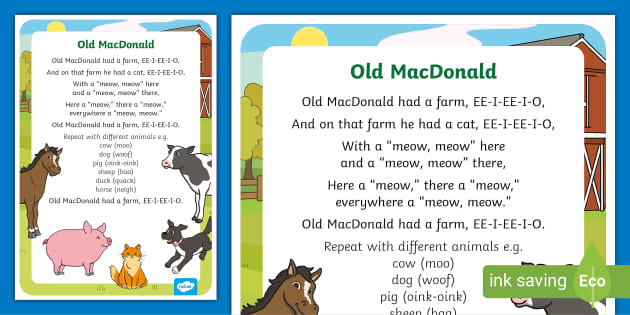 Old MacDonald Rhyme - Illustrated Posters | EYLF Resources