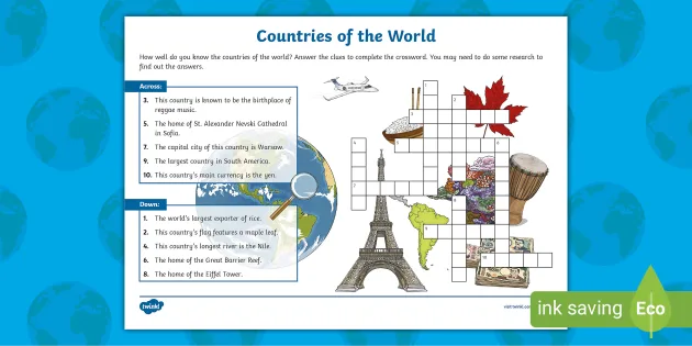 Countries of the World Crossword (teacher made) - Twinkl