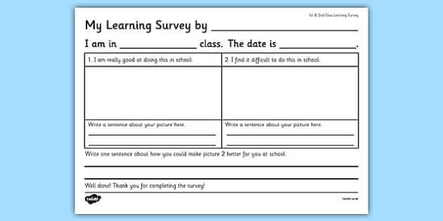 1st and 2nd Class Learning Survey (teacher made) - Twinkl