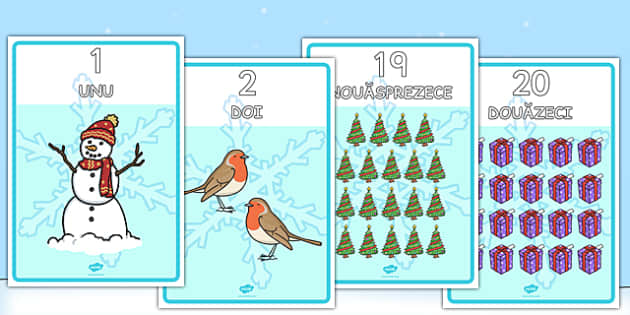 Numerele 0-20 cu imagini de iarnă - Planșe (teacher made)