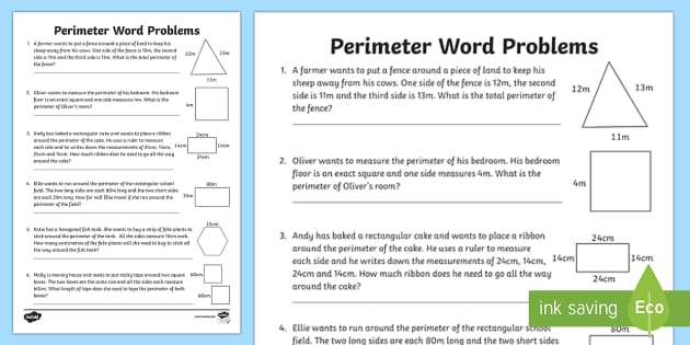 area and perimeter worksheets word problems