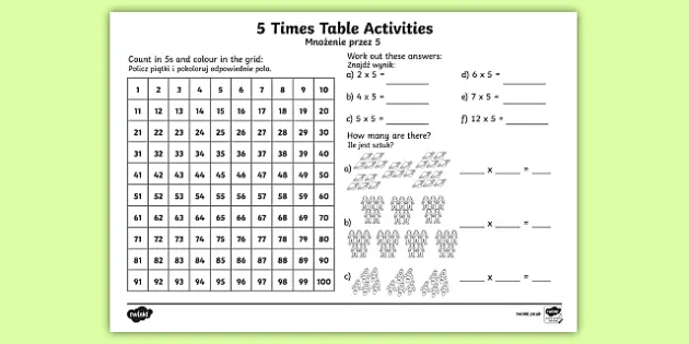 5 Times Table Worksheet Worksheet English Polish 5 Times Table Worksheet