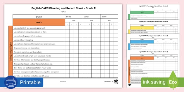 English CAPS Planning And Record Sheet Grade R