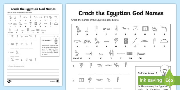 crack the hieroglyphs egyptian god names worksheet