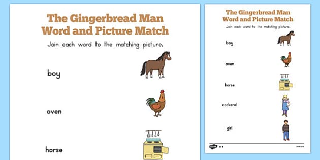 The Gingerbread Man Word And Picture Match Profesor Hizo