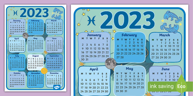 FREE Pisces Themed 2023 Wall Calendar teacher made