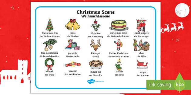 Christmas Scene Word Mat English/German - Twinkl