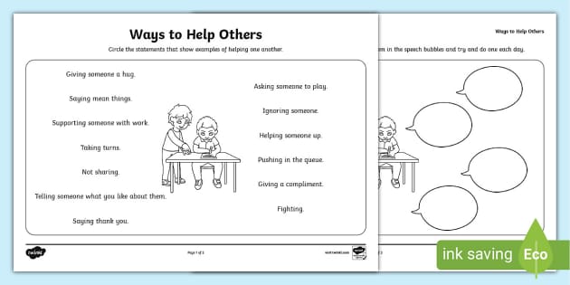 ways to help others worksheet teacher made