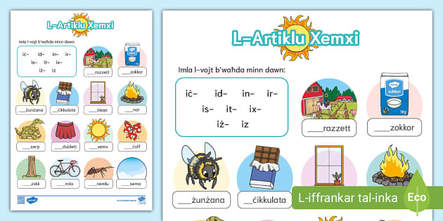 L-Artiklu Xemxi l Karta tat-Taħriġ: Imla l-Vojt - Twinkl