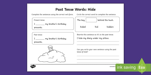 Past Tense Words Hide Worksheet (Lehrer gemacht) Twinkl