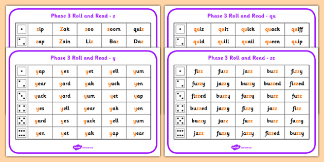 Phase 3 Letter Progression Set 7 Y Z Zz Qu Phoneme Roll Read Mat
