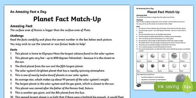 Planet Fact Match-Up Worksheet / Worksheet, worksheet