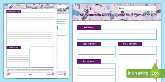 UAE Women in STEM - Create Your Own Fact File (teacher made)