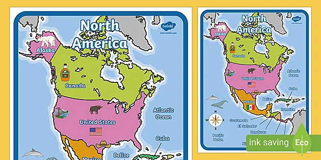 North America Map With Words And Pictures Teacher Made