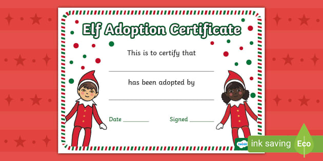 Christmas Elf Adoption Certificate (Teacher-Made) - Twinkl