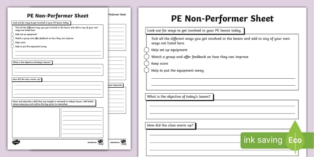 PE Non-Performer Sheet - Twinkl - KS2 (Hecho por educadores)