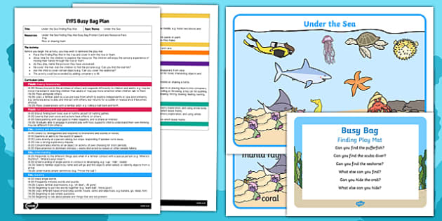 Kindergarten Under the Sea Finding Play Mat Busy Bag Plan and Resource Pack