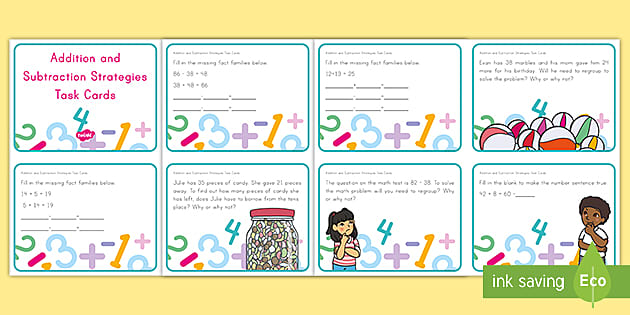 Addition and subtraction strategies task cards