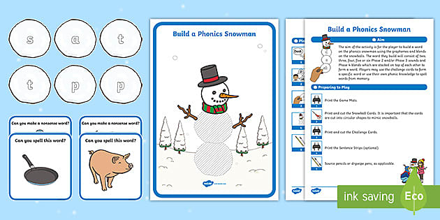 Build a Phonics Snowman: Phase 2 Game (teacher made)