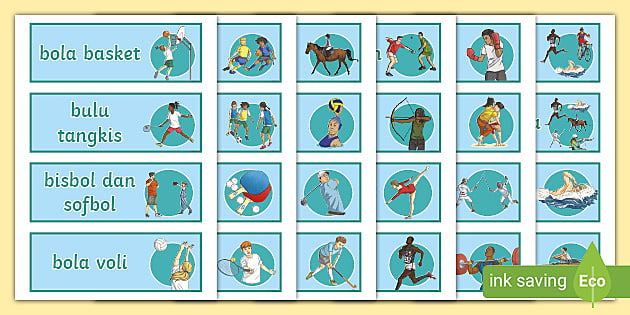 Summer Sports Word Cards Indonesian (teacher made) - Twinkl