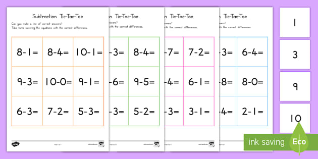 Math Tic Tac Toe K, 1st & 2nd Grade