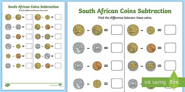 south african coins subtraction worksheet teacher made